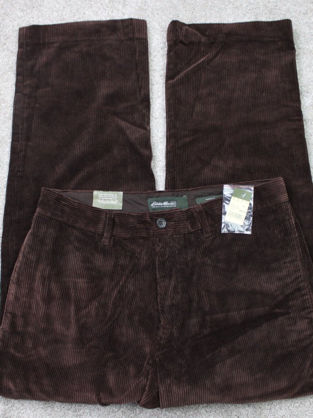 Eddie Bauer Corduroy Pants NWT Mens 34x30 Brown Classic Fit Flat Front Casual